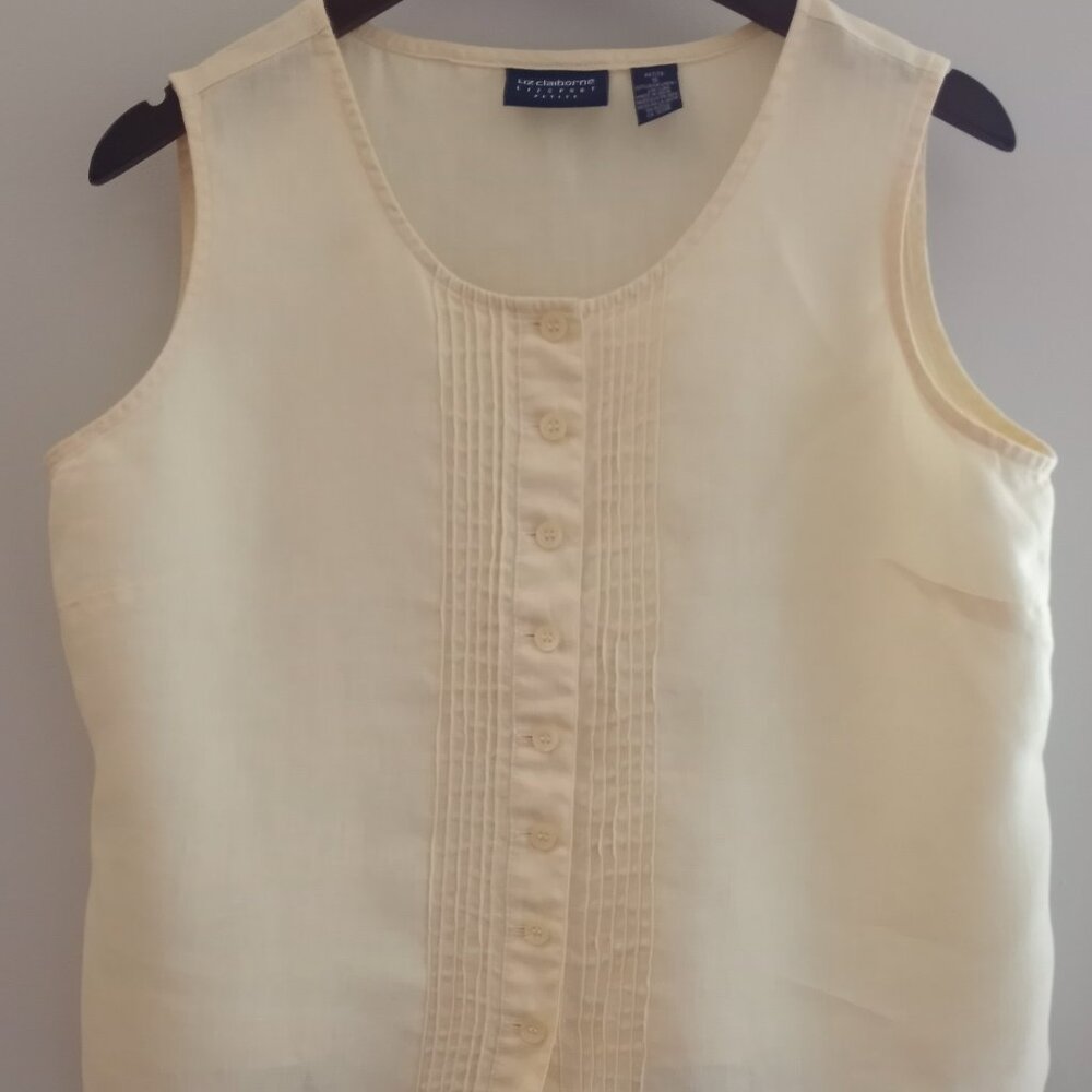 'LIZ CLAIBORNE LIZ SPORT PETITE'  Sleeveless Pale Yellow Linen Size 16